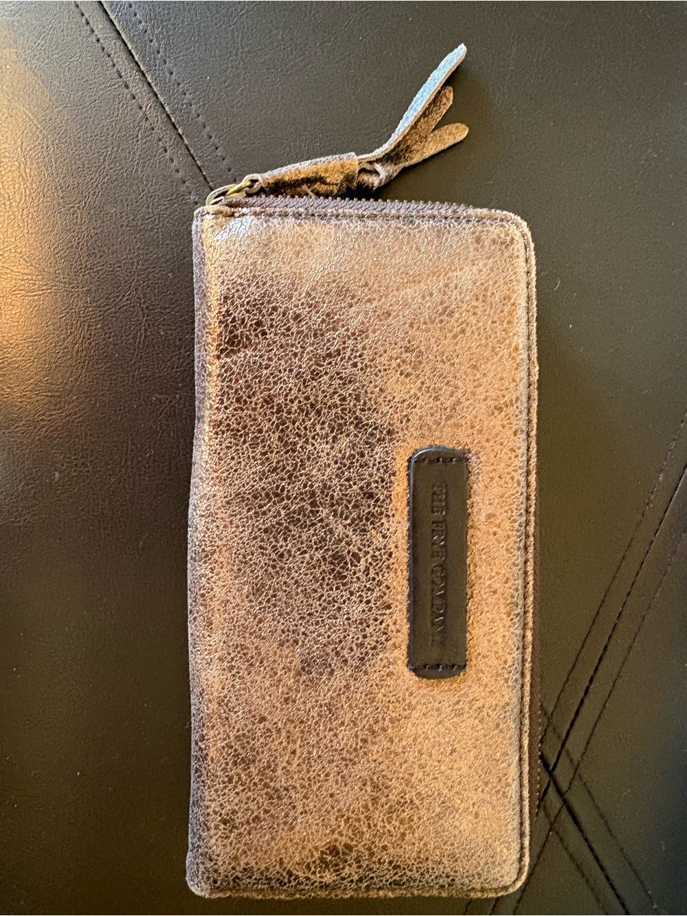 Frye Distressed leather metallic Leather Zip Wallet